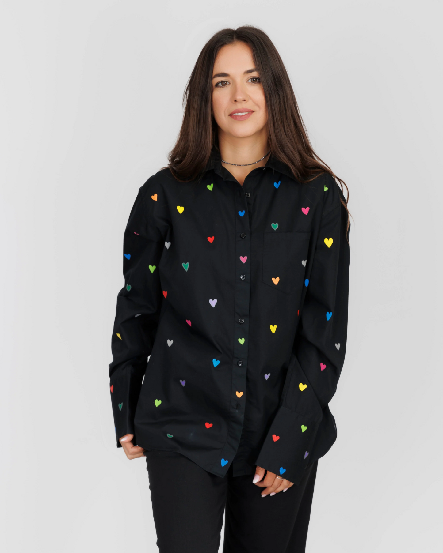 CĂMAȘĂ NEAGRĂ DAMĂ OVERSIZED "Little hearts, big soul"