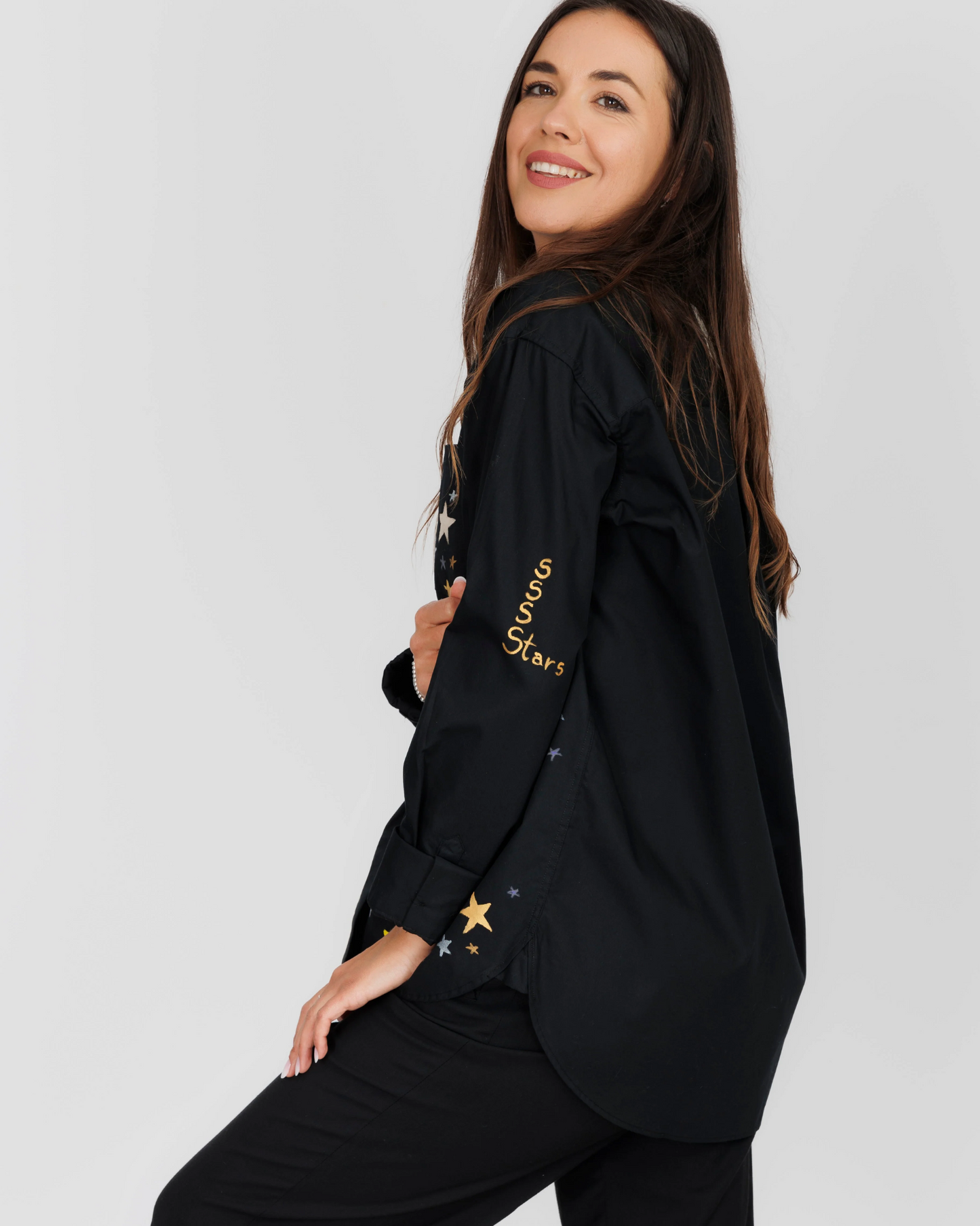 CĂMAȘĂ NEAGRĂ DAMĂ OVERSIZED "Sky full of stars"