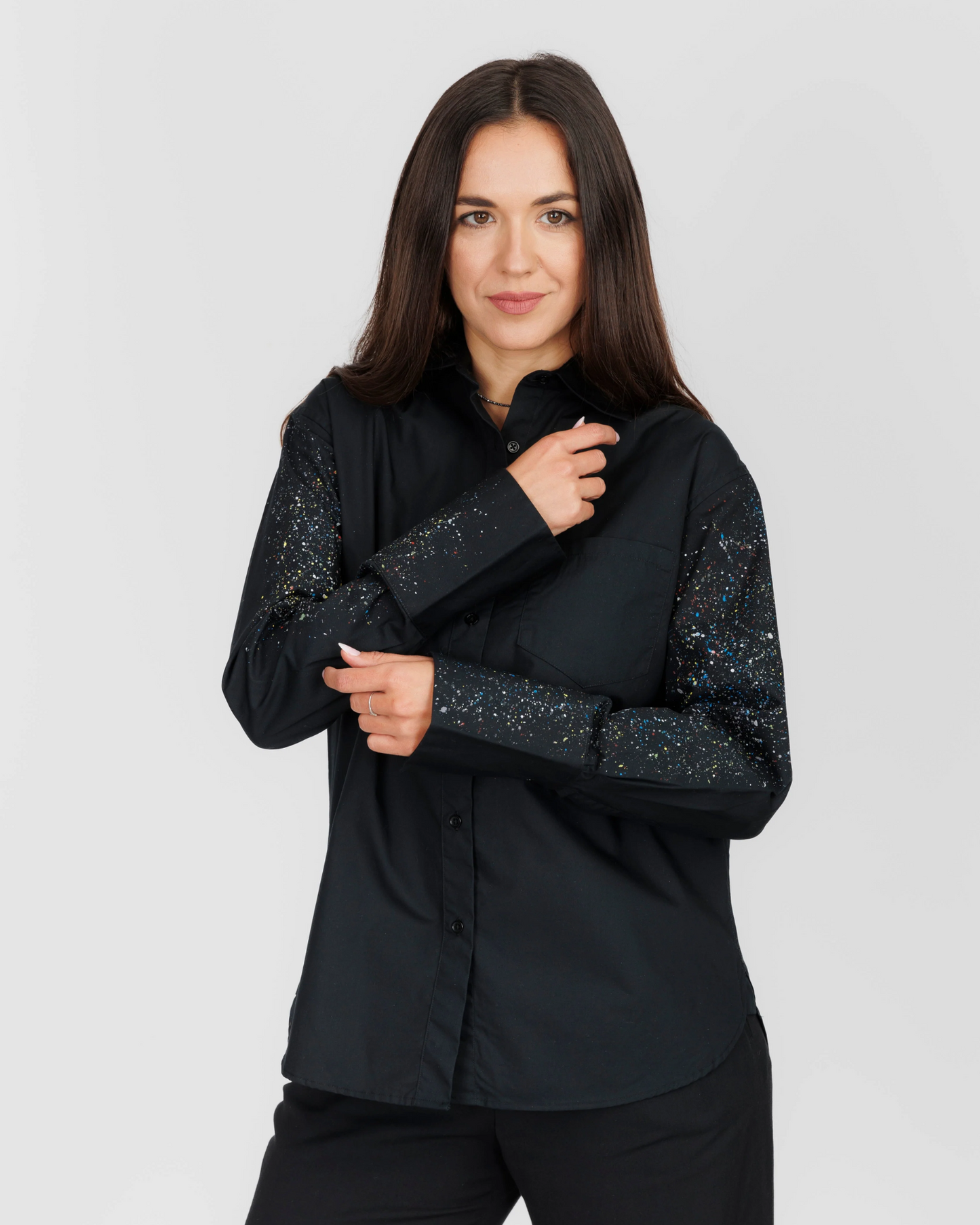 CĂMAȘĂ NEAGRĂ DAMĂ OVERSIZED "View of the earth"