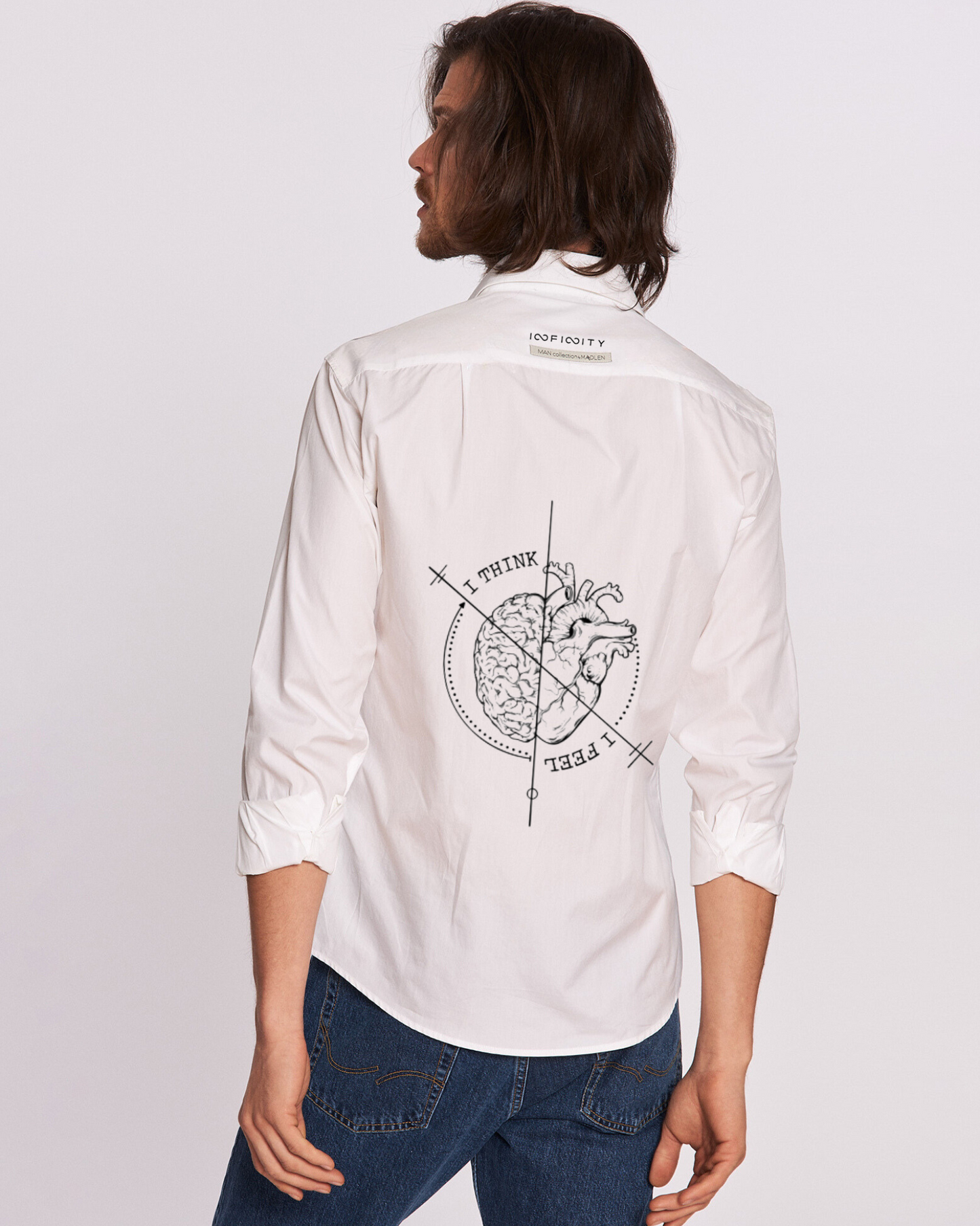 Cămașă bărbați pictată manual "I think, I feel"