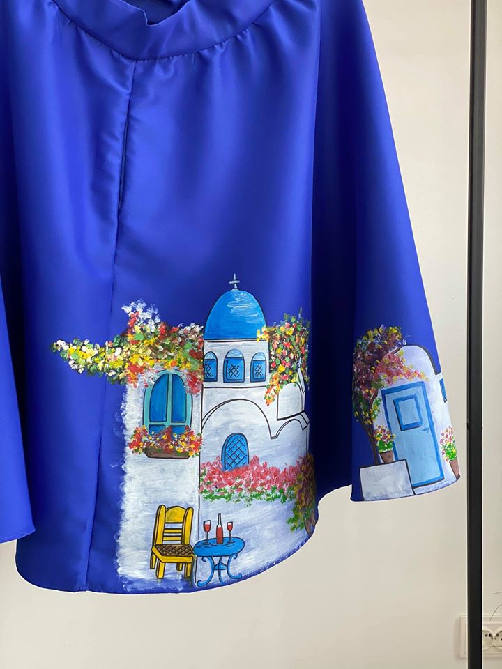Fustă pictată manual "Santorini"