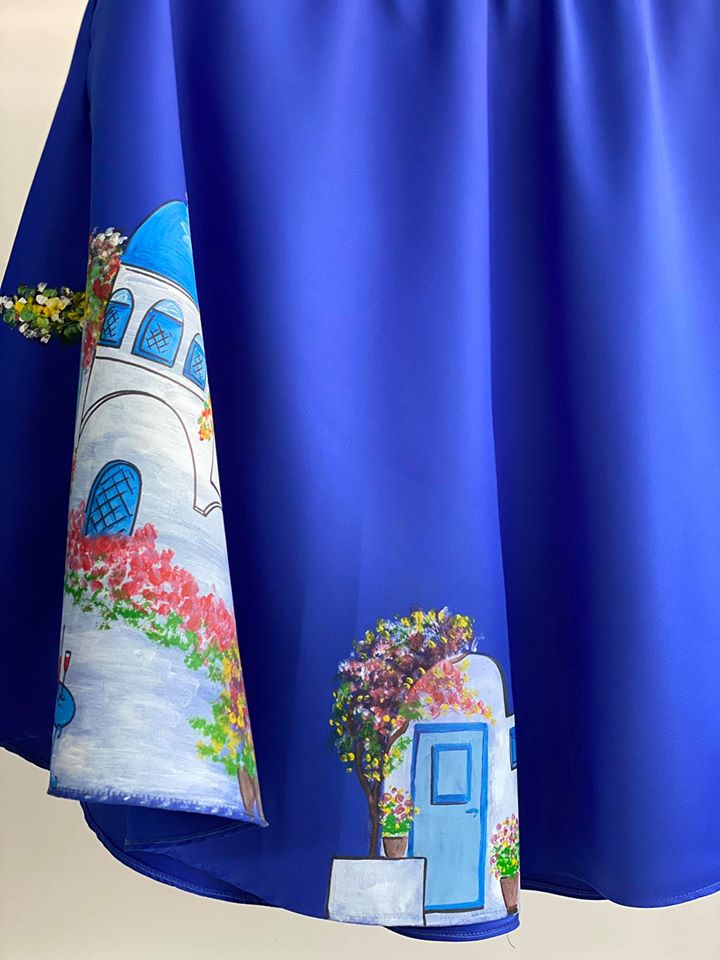 Fustă pictată manual "Santorini"