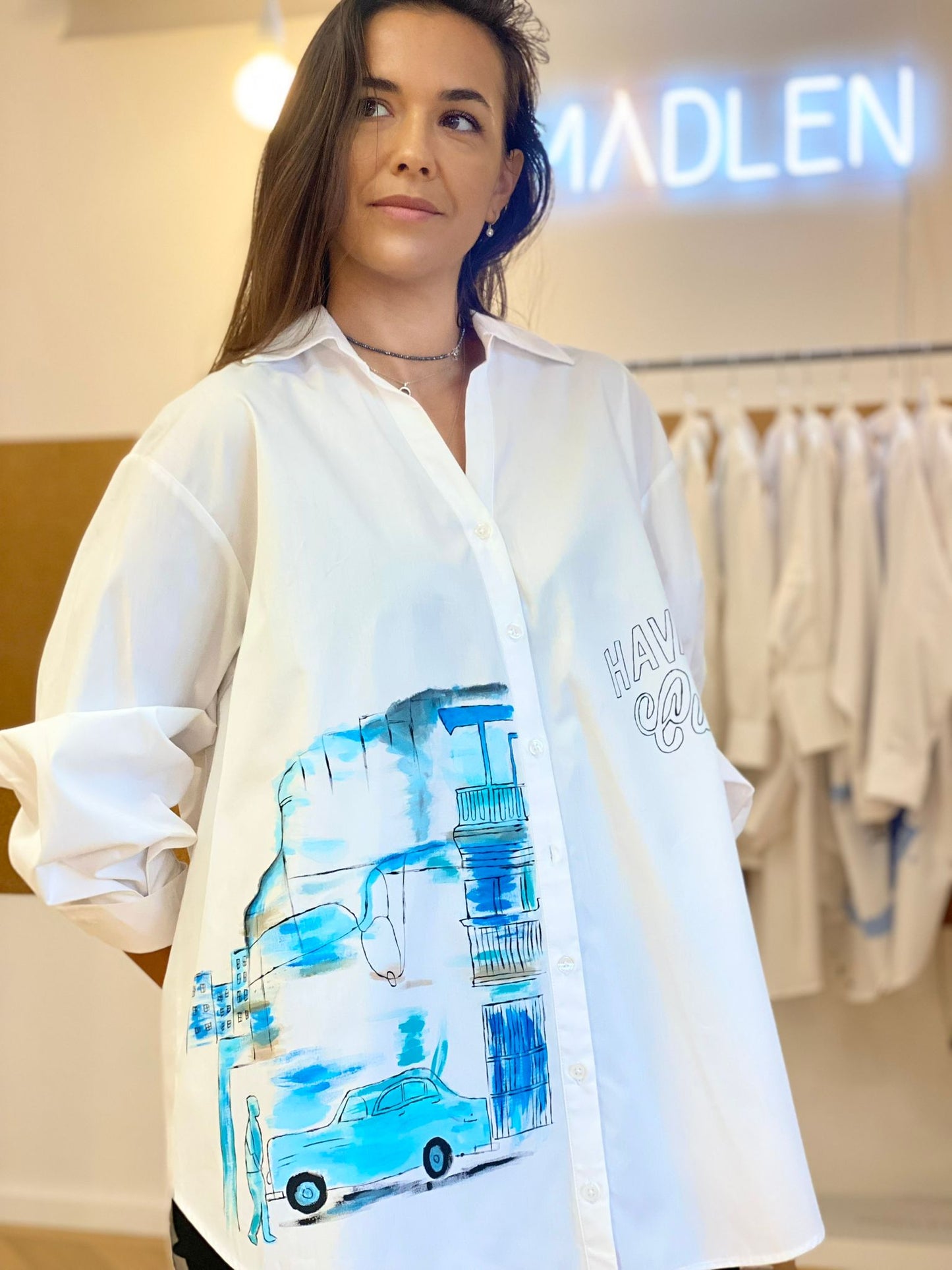 "Thinking of Cuba" open back shirt