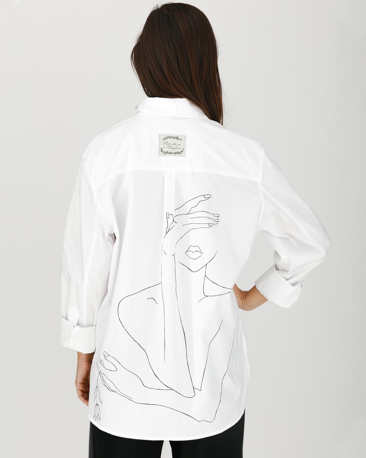 Cămașă damă pictată manual ”The girl and the rose”