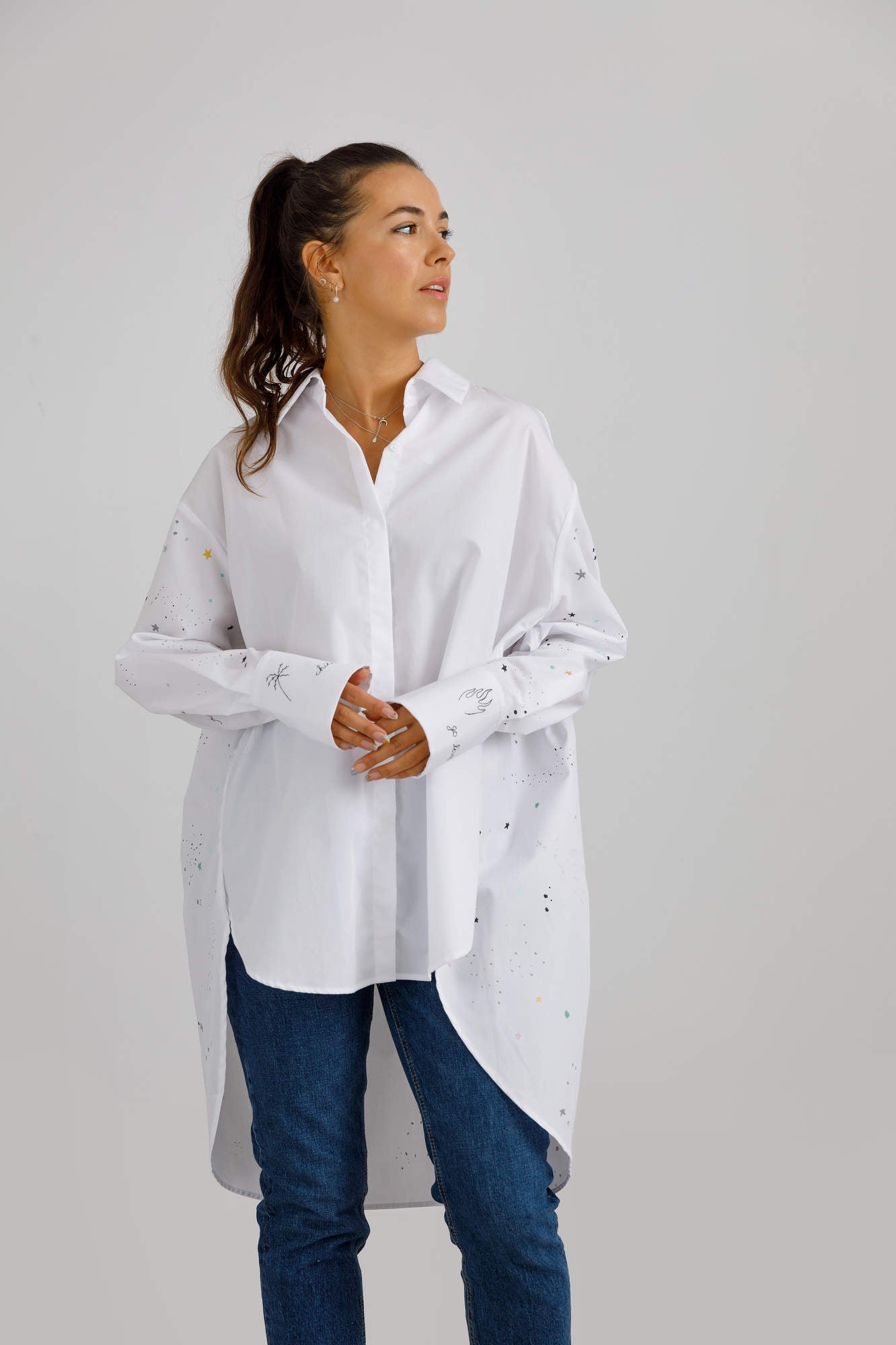 Cămașă damă pictată manual "Tiny Stars"