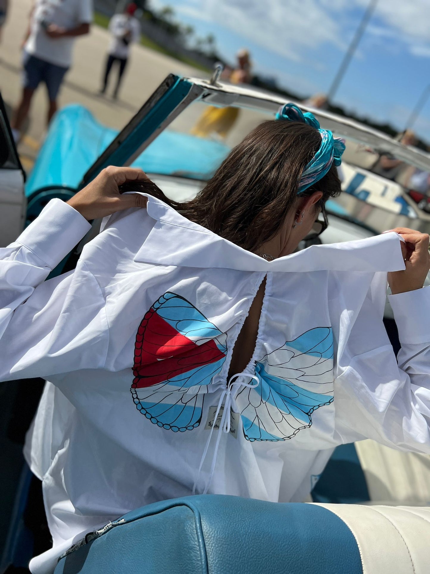 "Thinking of Cuba" open back shirt