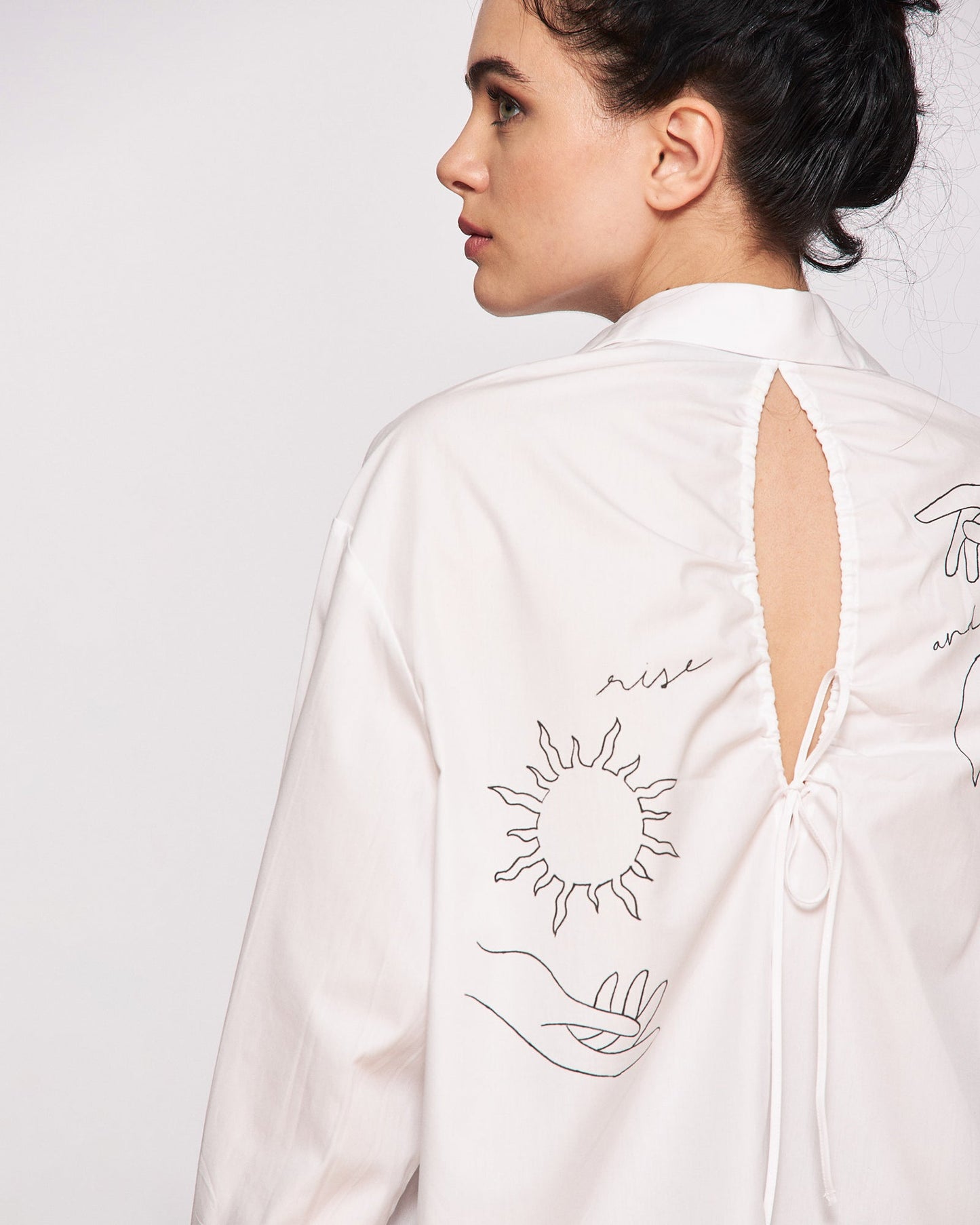 Women's open back shirt "Rise and shine"