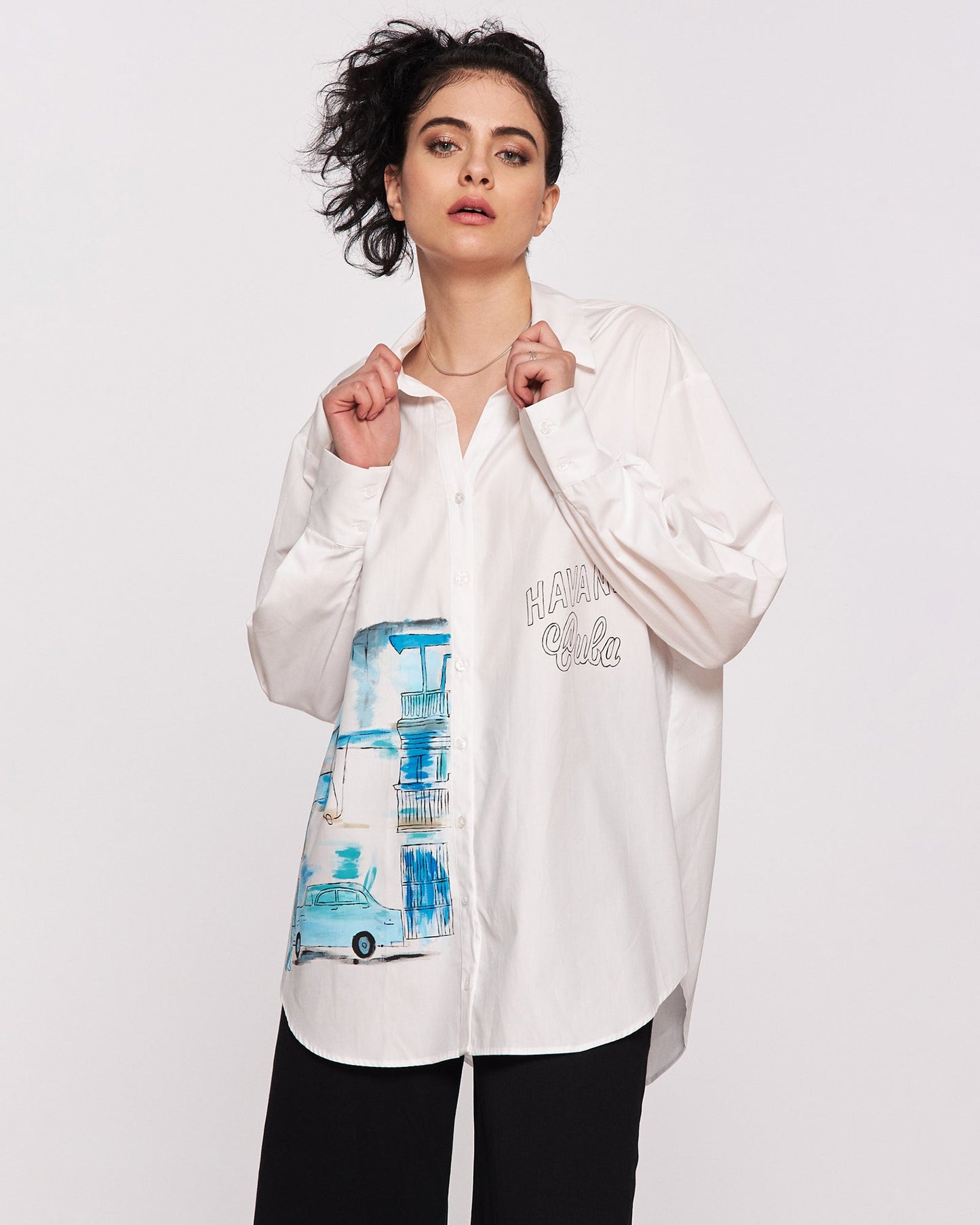 "Thinking of Cuba" open back shirt