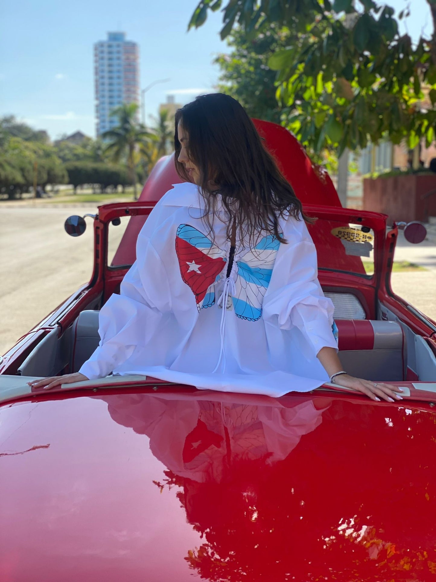 "Thinking of Cuba" open back shirt