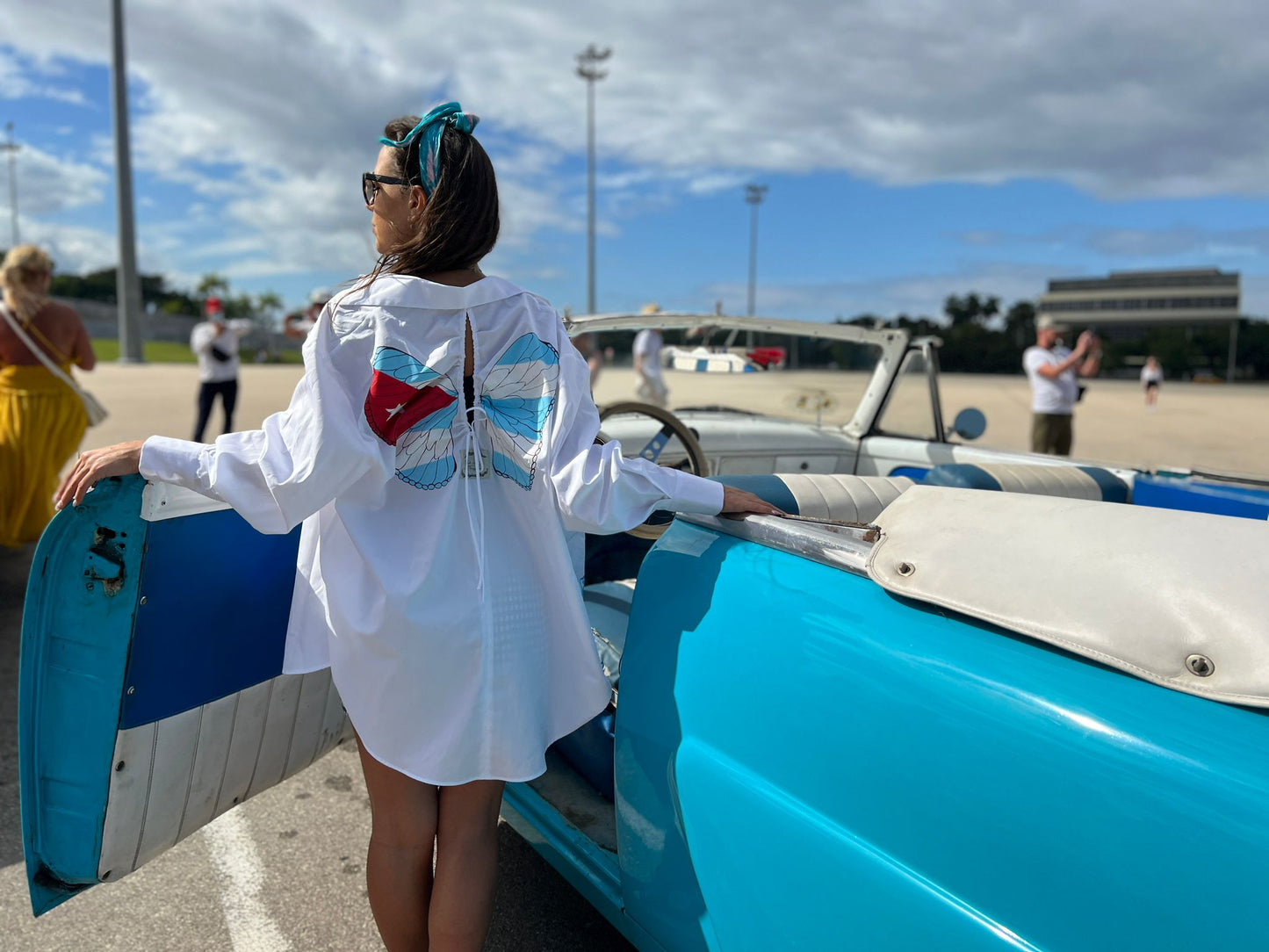 "Thinking of Cuba" open back shirt