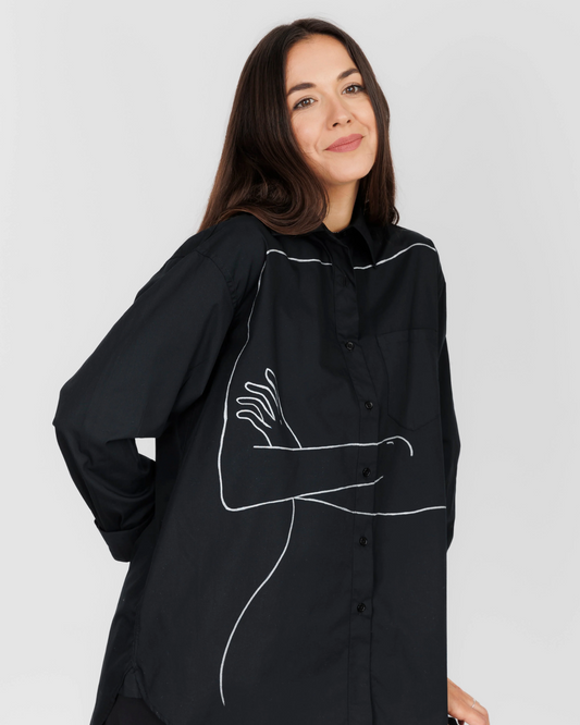 CĂMAȘĂ NEAGRĂ DAMĂ OVERSIZED "Classy women"