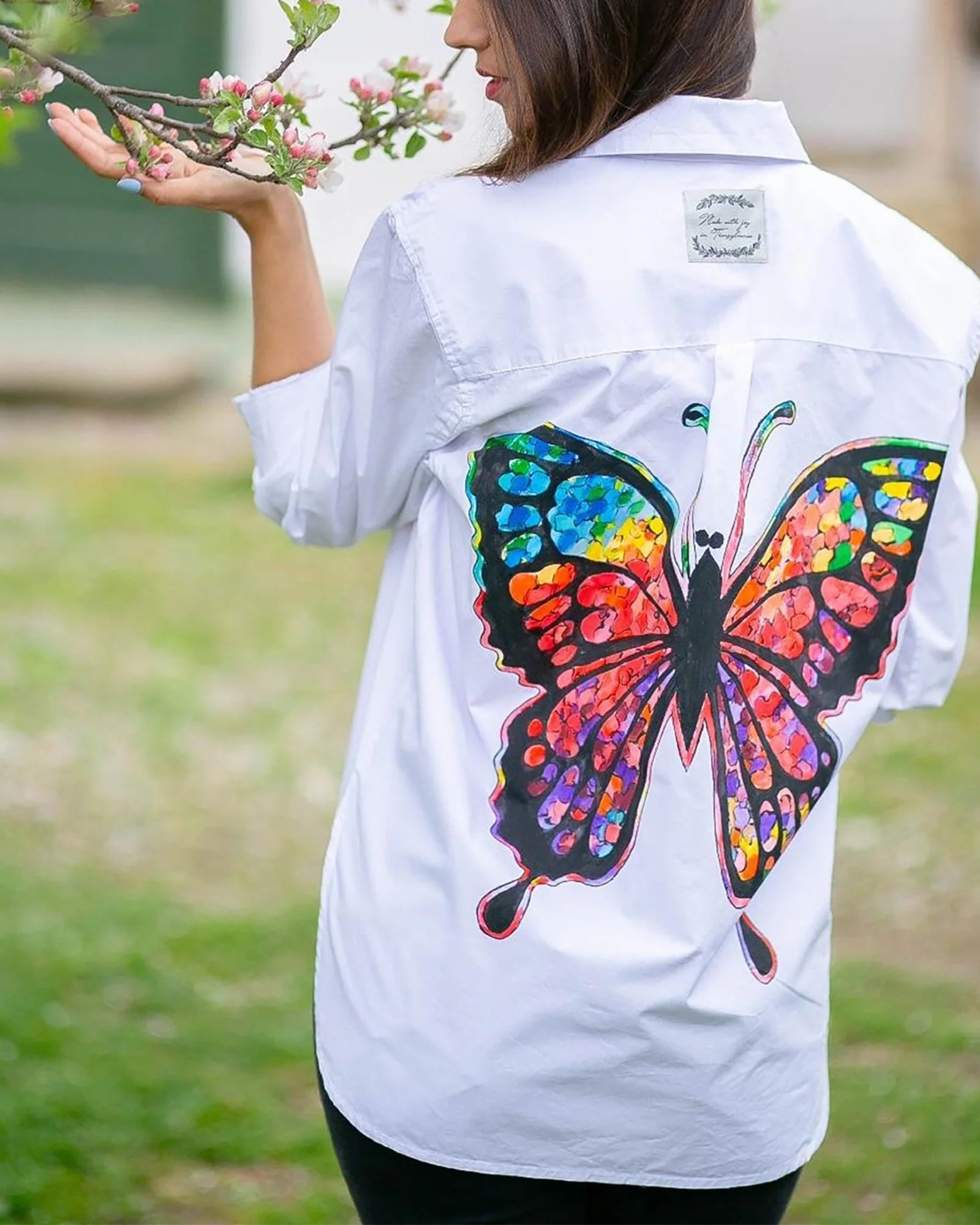 Cămașă damă picatată manual "Colorful butterfly"
