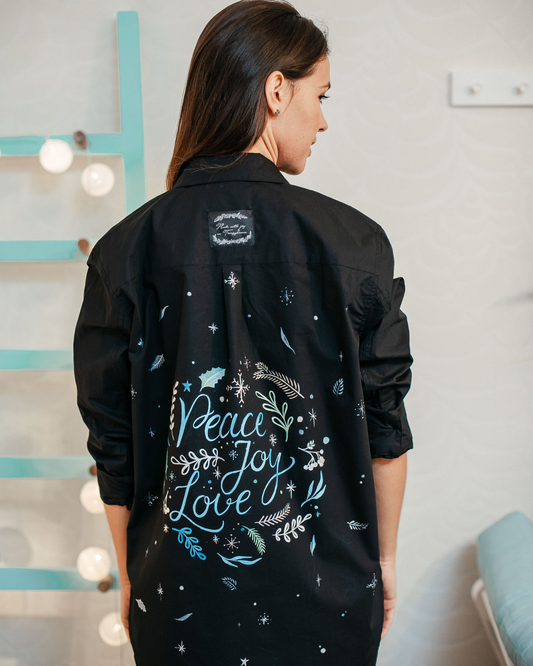 Cămașă damă oversized "Peace, Joy, Love"