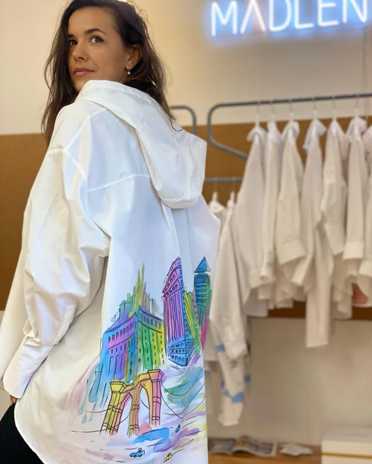 CĂMAȘĂ DAMĂ PICTATĂ MANUAL "HELLO NEW YORK"