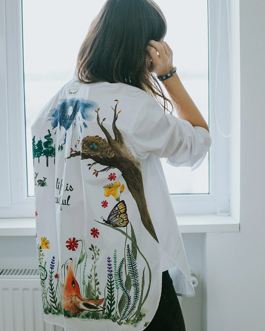 "Life is beautiful" hand painted women's shirt