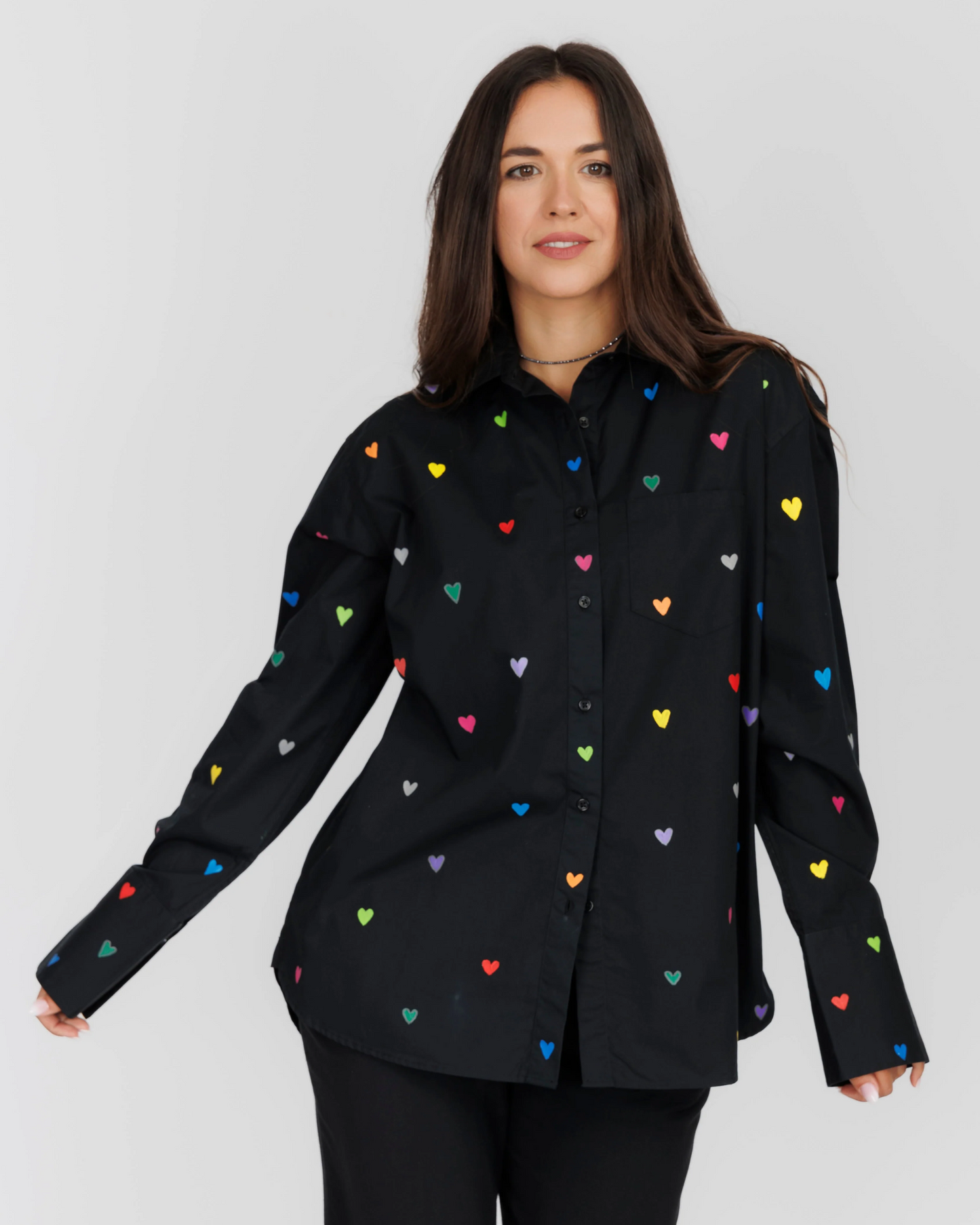 CĂMAȘĂ NEAGRĂ DAMĂ OVERSIZED "Little hearts, big soul"