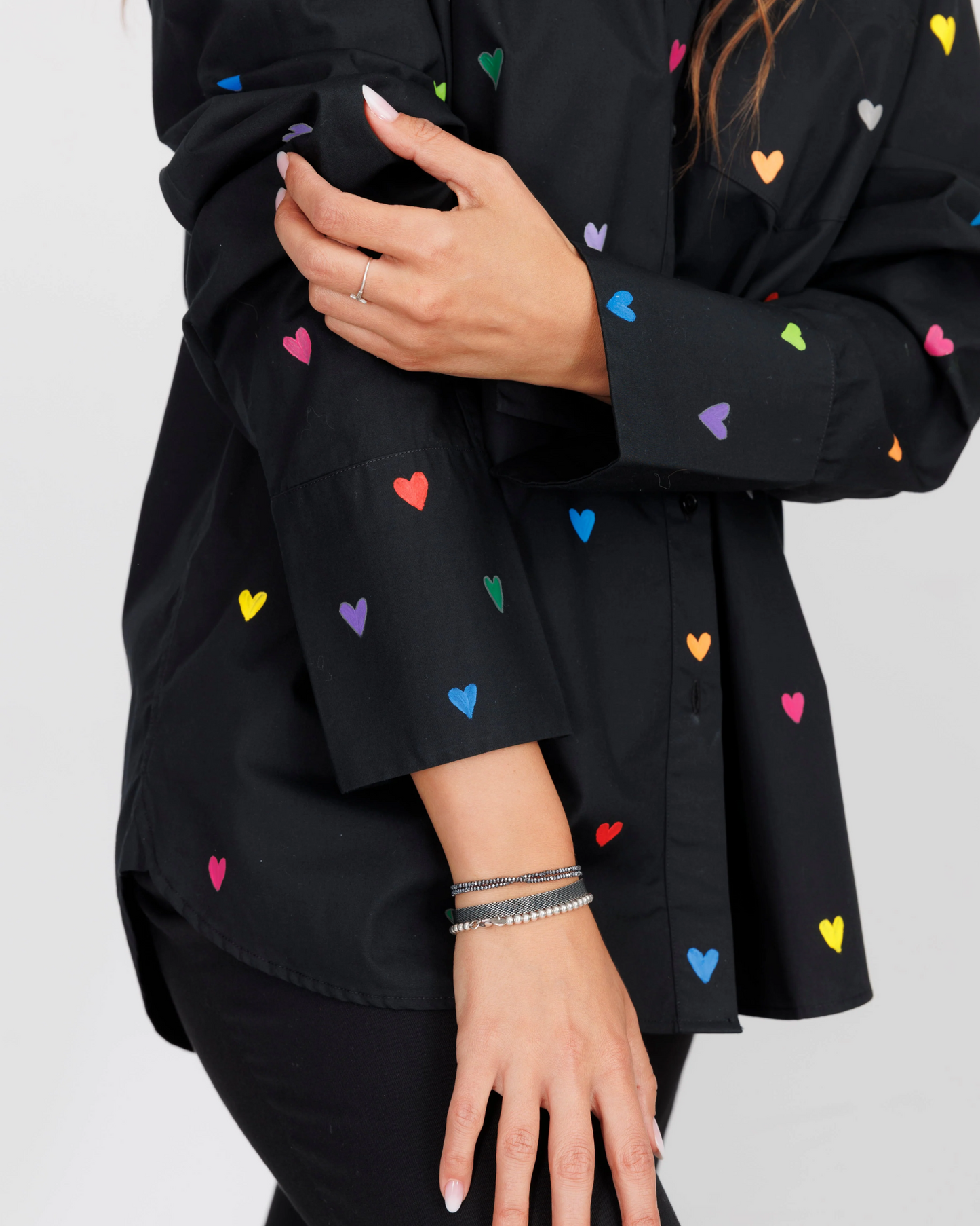 CĂMAȘĂ NEAGRĂ DAMĂ OVERSIZED "Little hearts, big soul"