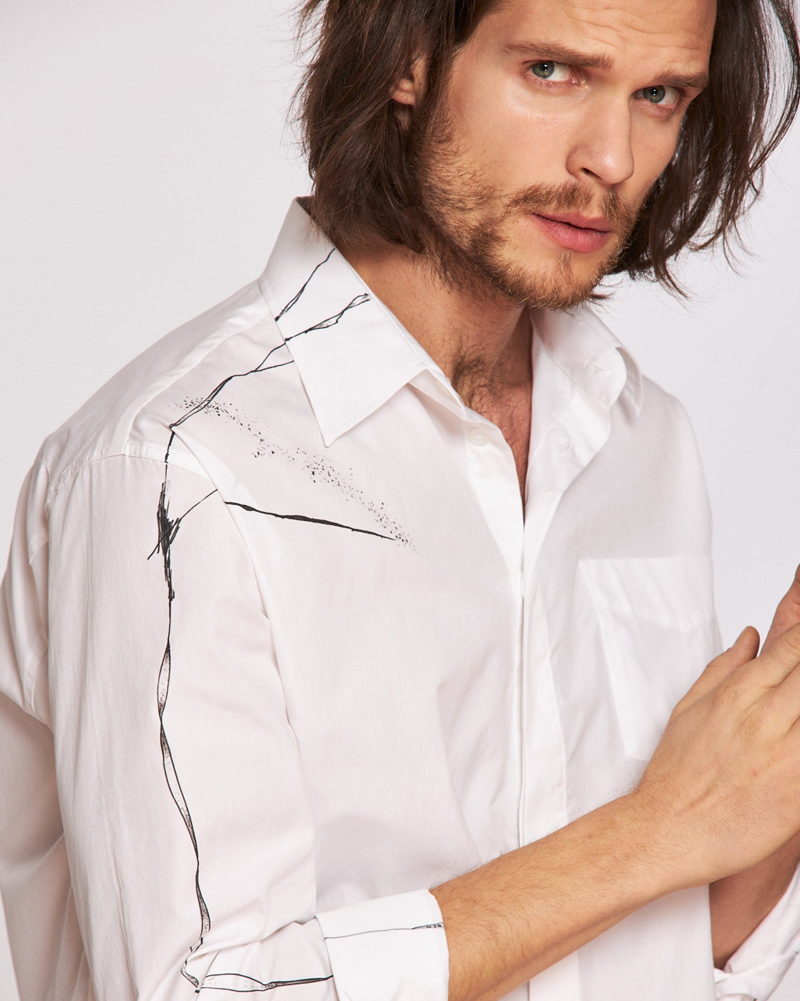 "Abstract lines" hand painted men's shirt
