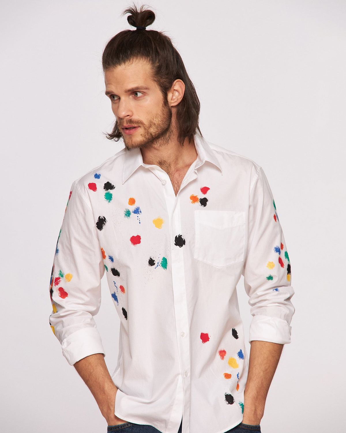 Colorful Spots Hand Painted Men&#39;s Shirt