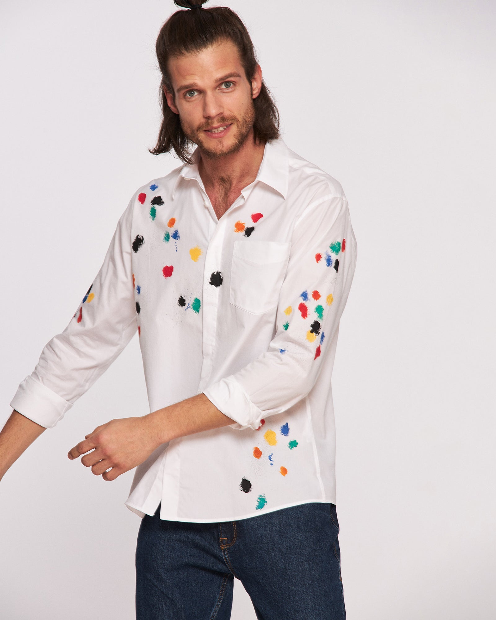 Colorful Spots Hand Painted Men's Shirt