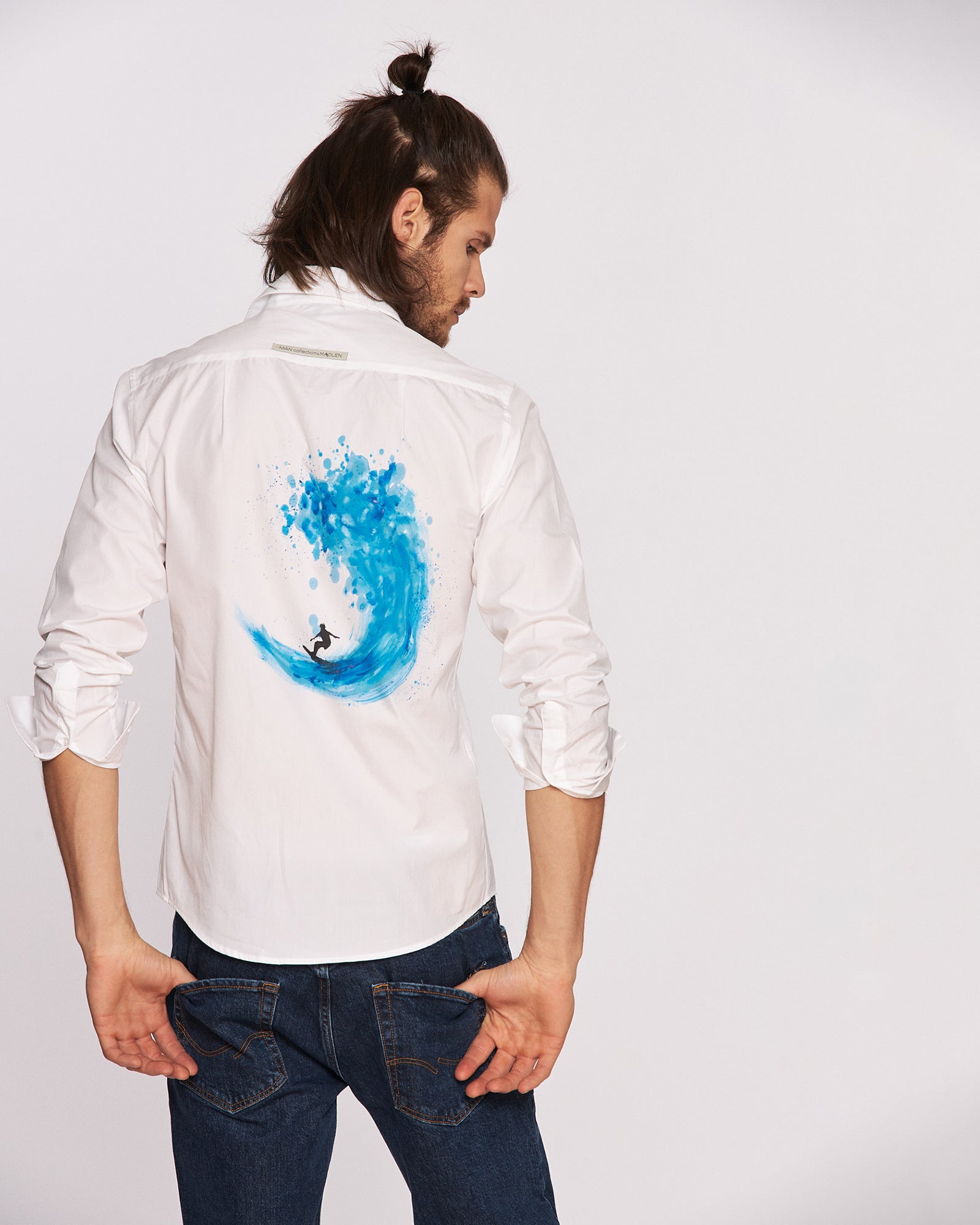"Catch the wave" hand painted men's shirt