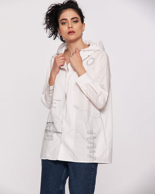 Cămașă damă cu glugă "Fly me to New York"