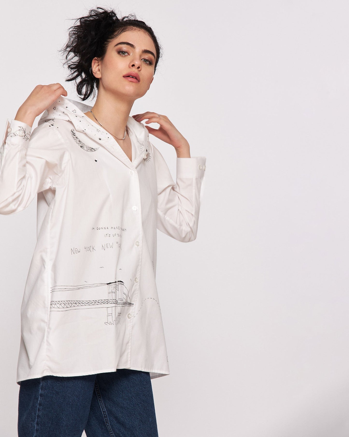 Cămașă damă cu glugă "Fly me to New York"