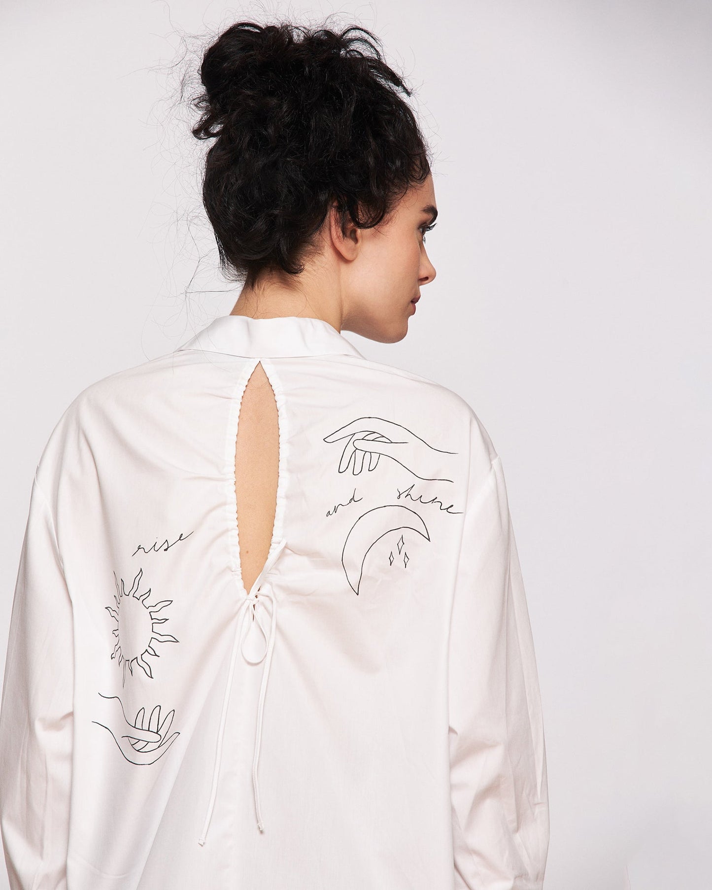 Women's open back shirt "Rise and shine"