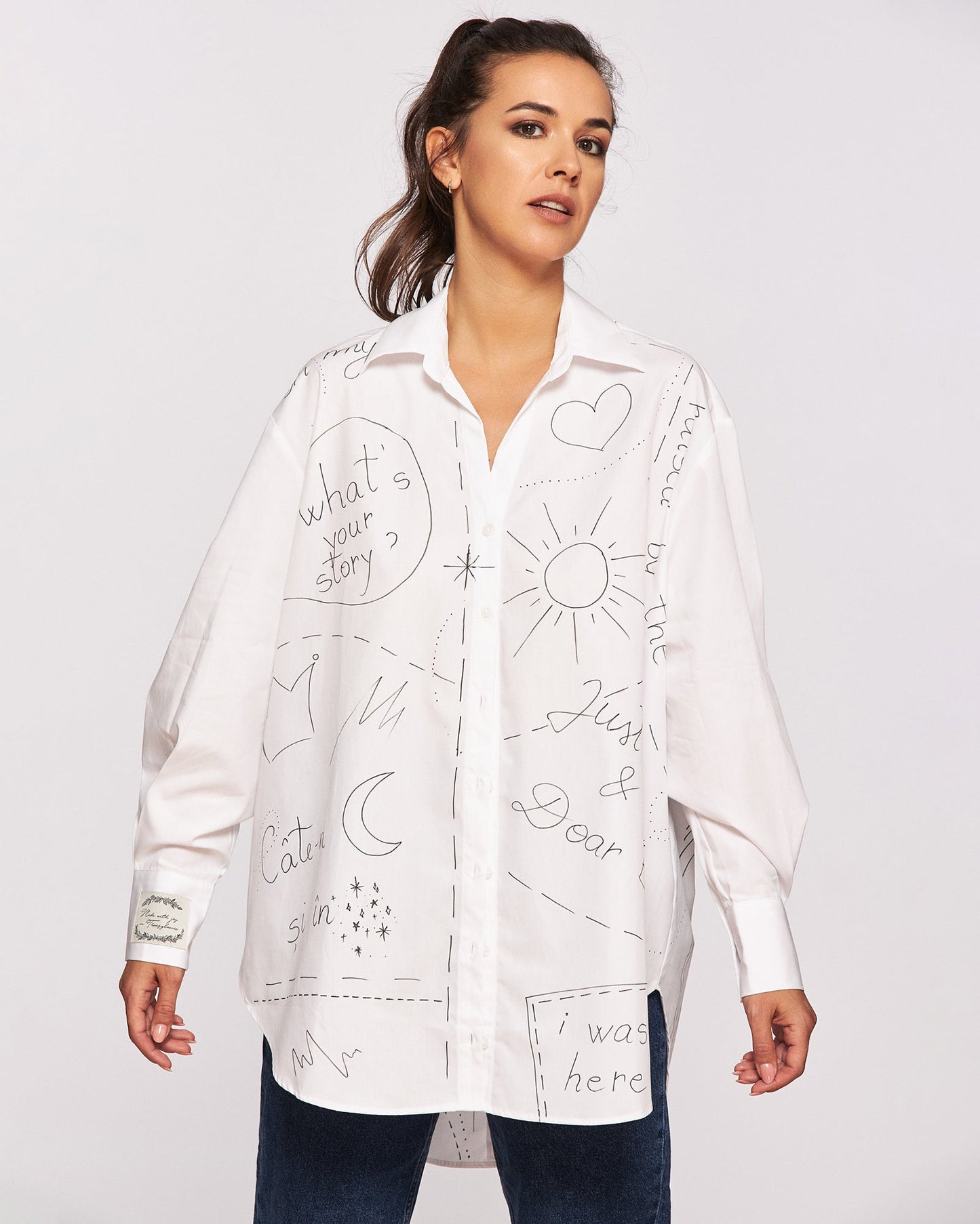 Women's open back shirt "What's your story?"