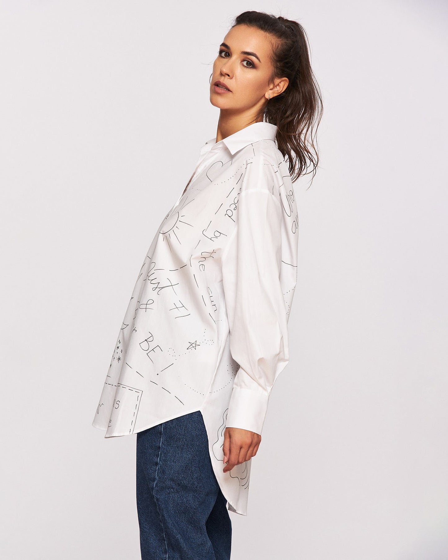 Women's open back shirt "What's your story?"