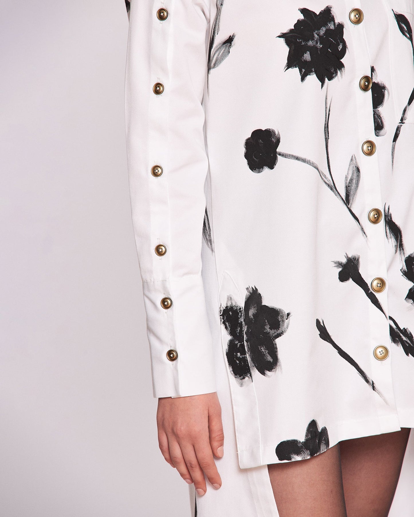 Rochie cămașă damă unicat "Monochrome Flowers"