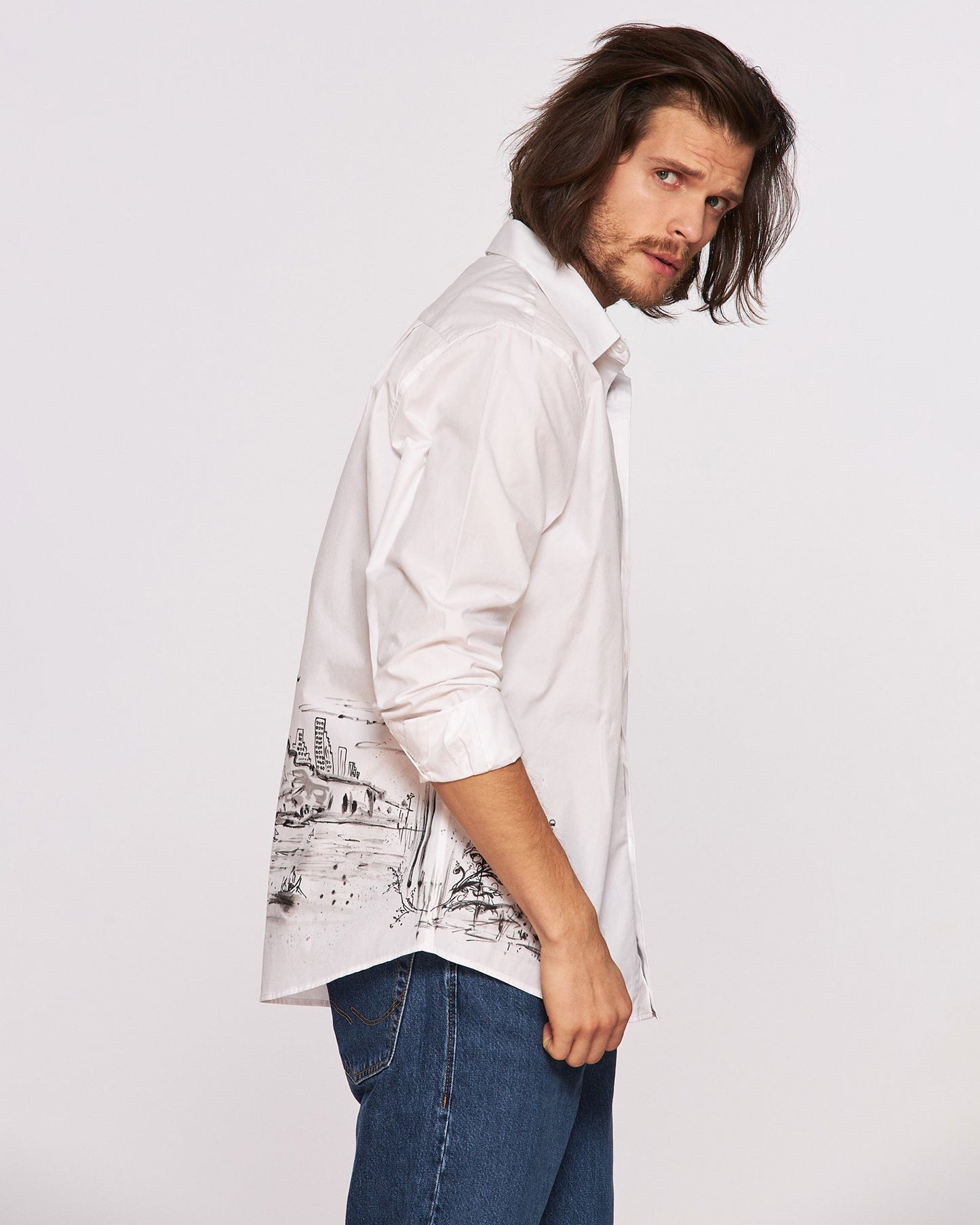Cămașă bărbați pictată manual ’’New York Story"