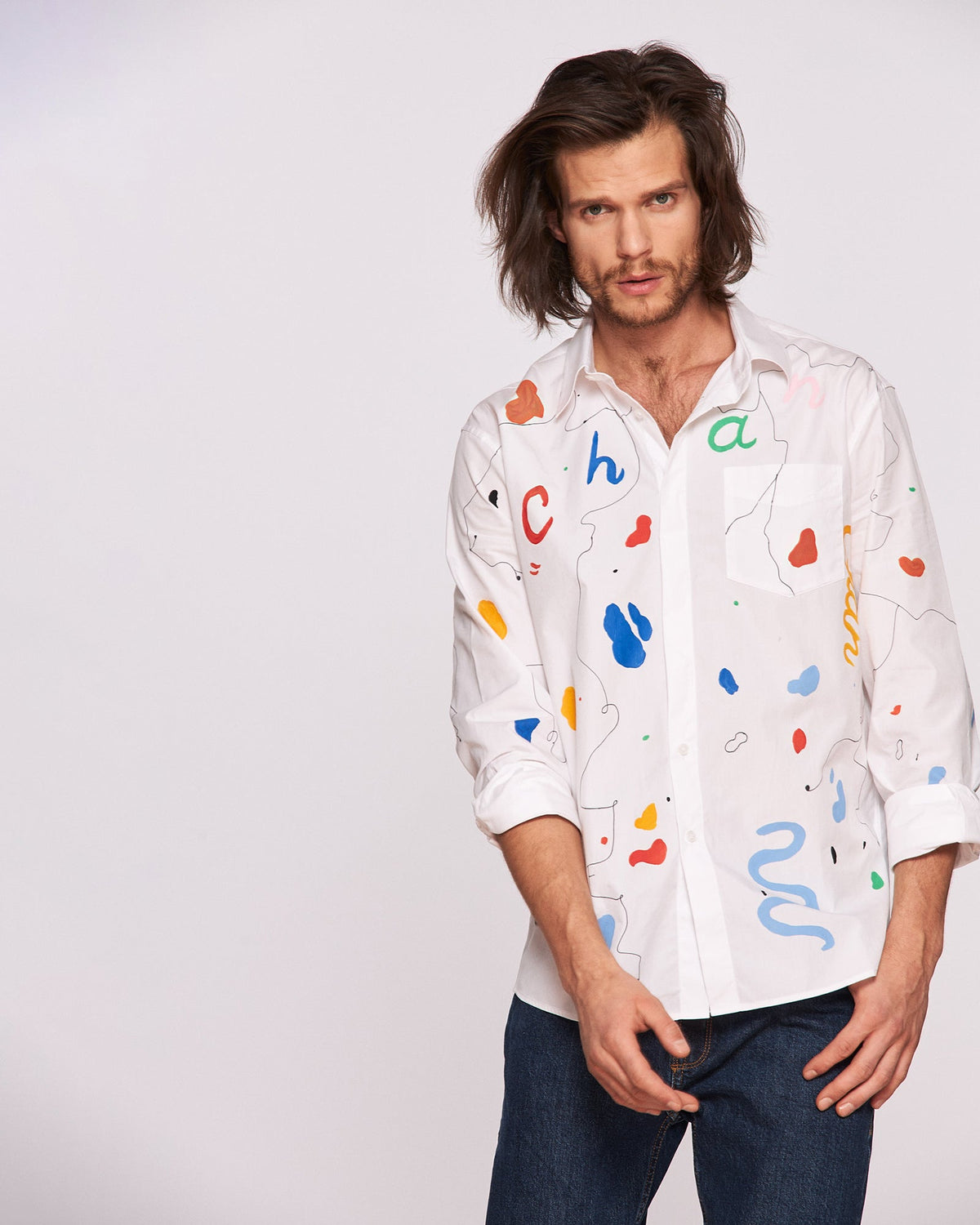 &quot;Colors and Lines&quot; hand painted men&#39;s shirt