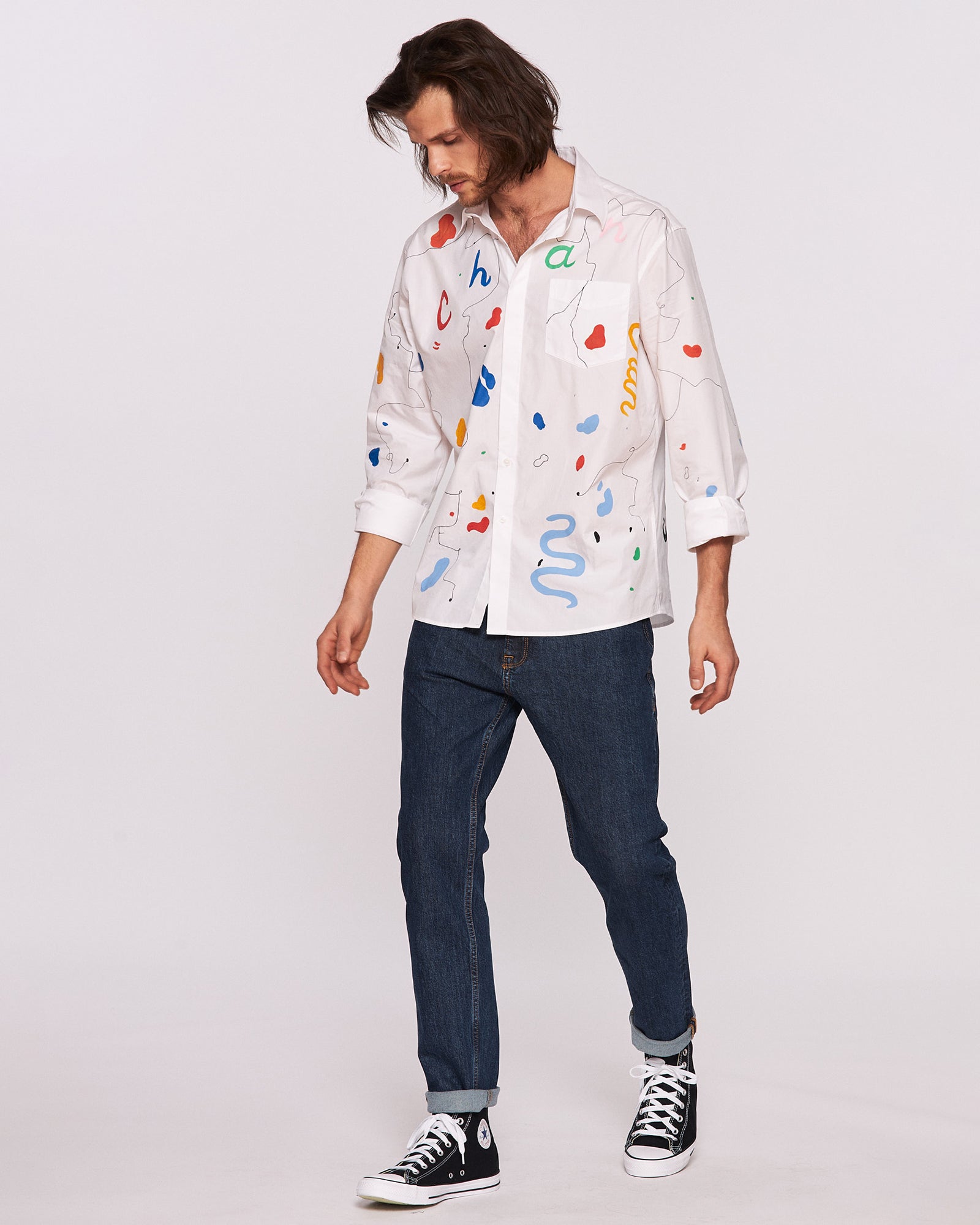 "Colors and Lines" hand painted men's shirt