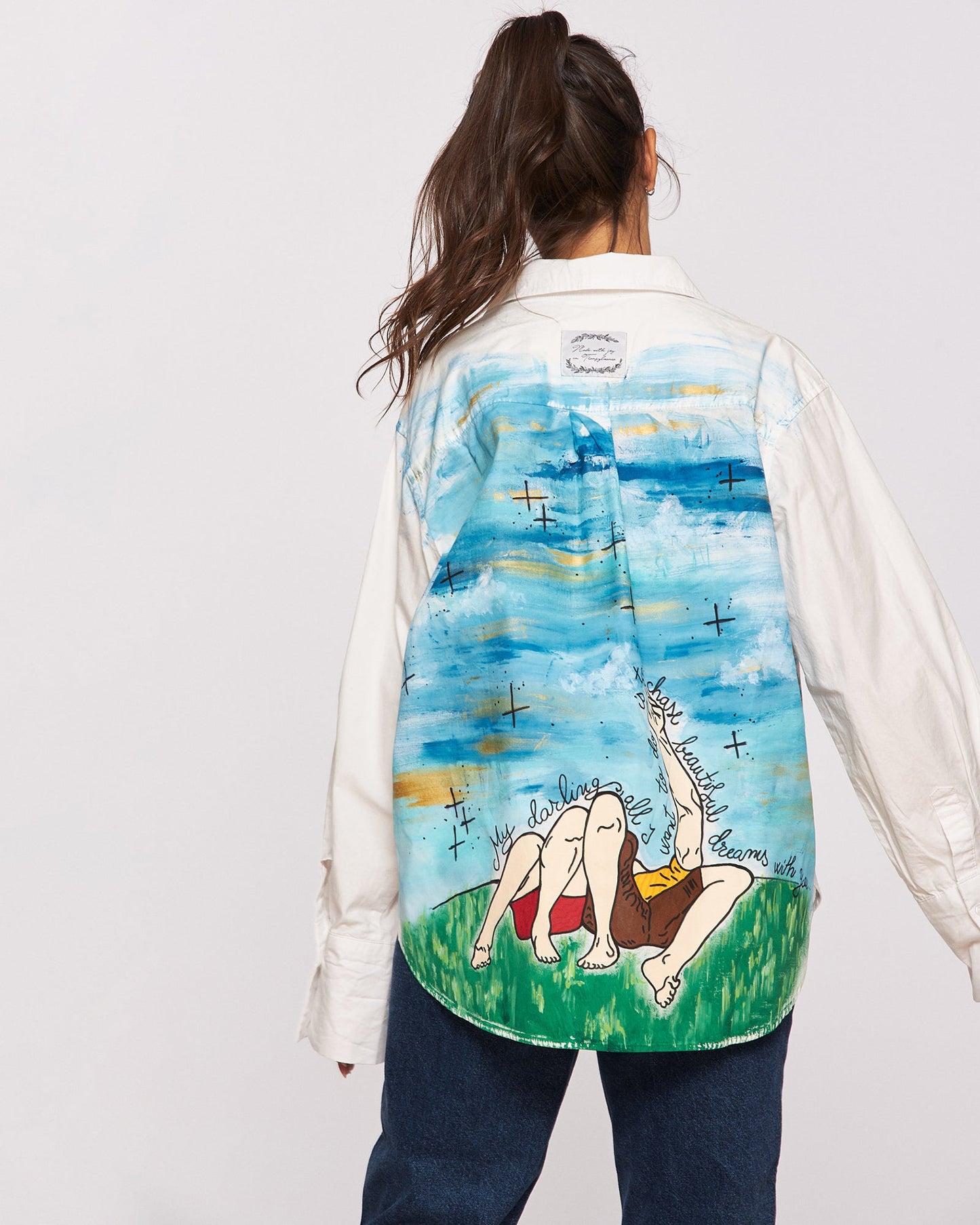 Hand painted shirt "Under the stars in colors"