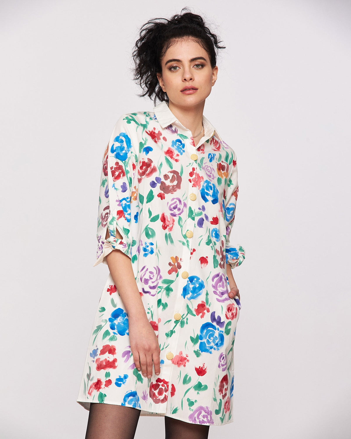 Women&#39;s tunic dress with floral motif &quot;Language of flowers&quot;