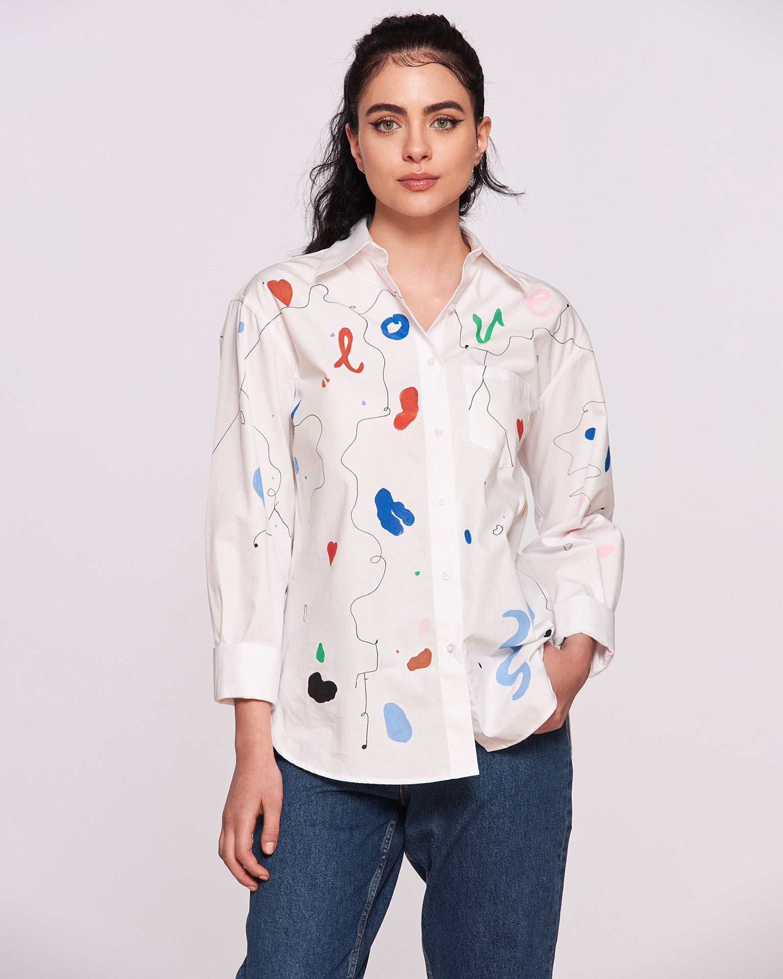 "Colors and Lines" hand painted women's shirt