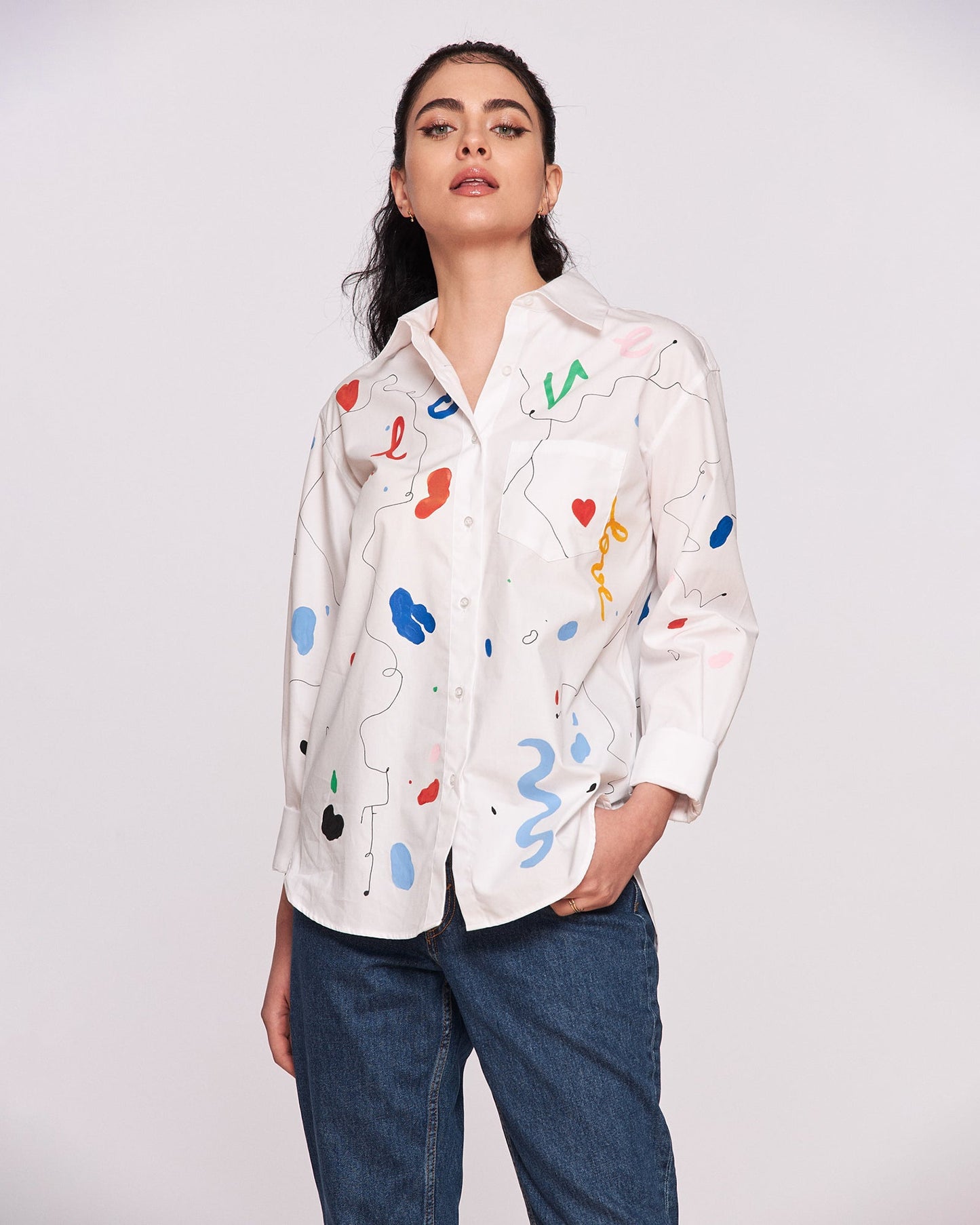 "Colors and Lines" hand painted women's shirt