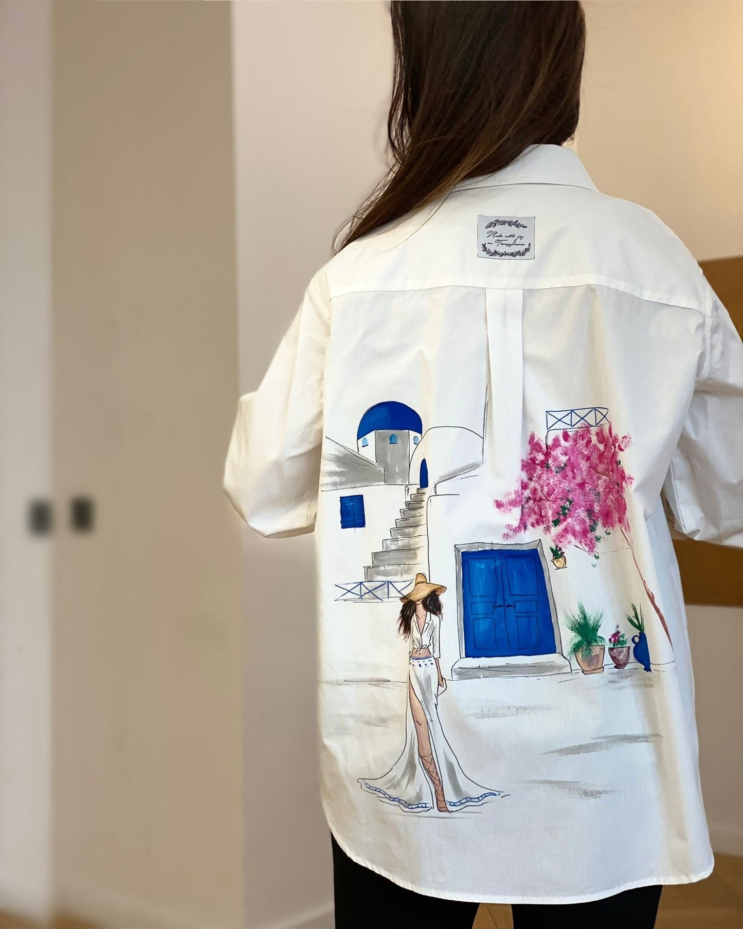 CĂMAȘĂ DAMĂ PICTATĂ MANUAL "MYKONOS"