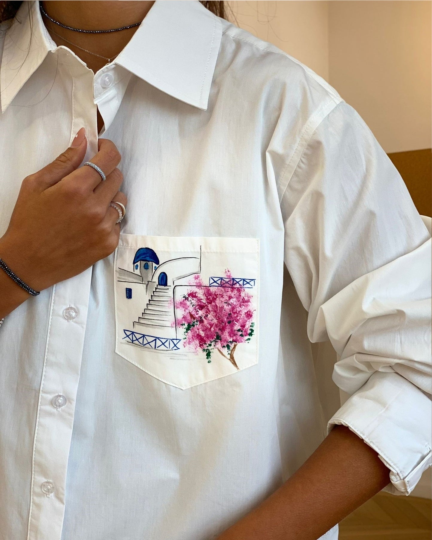 CĂMAȘĂ DAMĂ PICTATĂ MANUAL "MYKONOS"