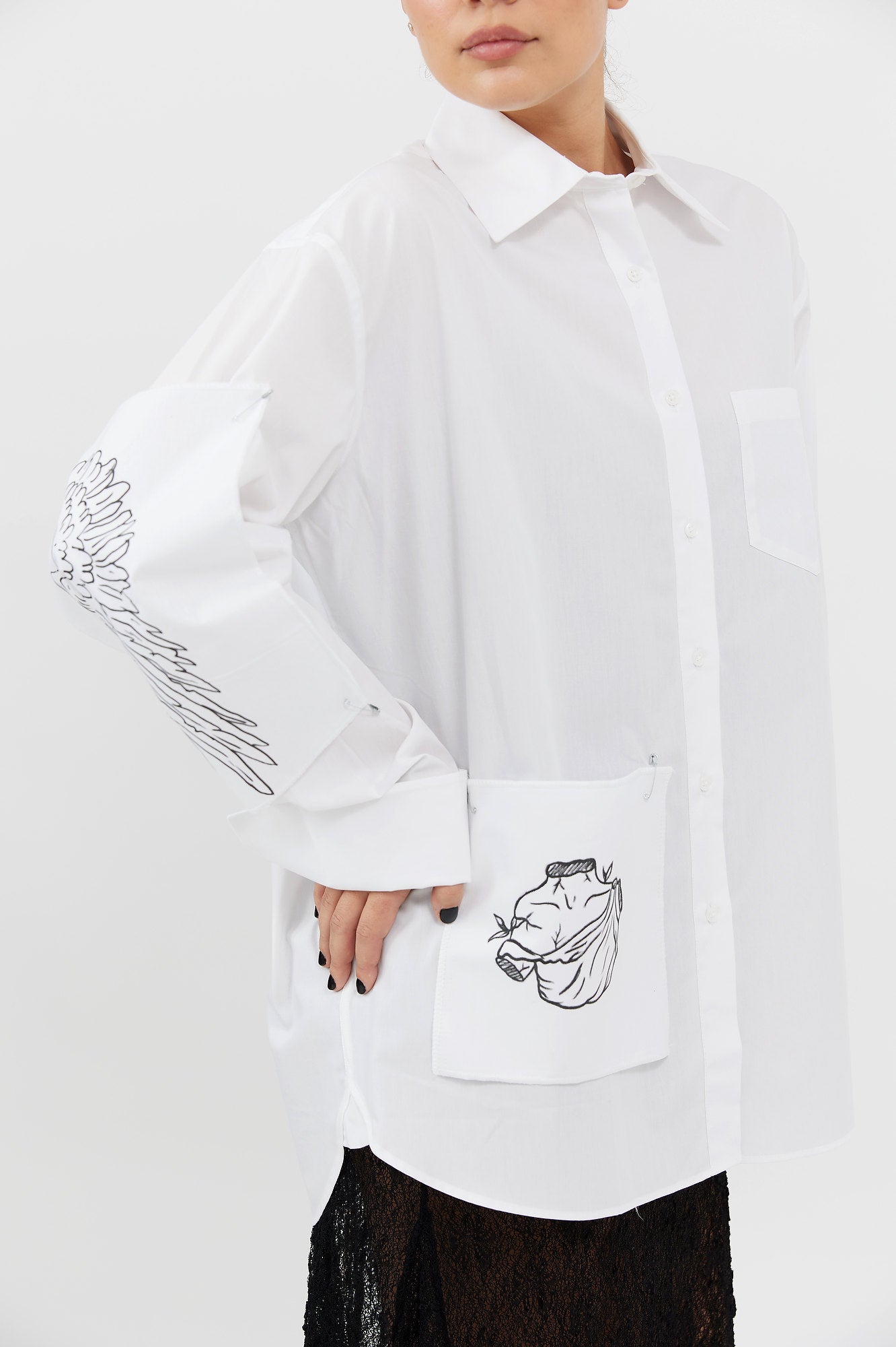 Cămașă damă oversized cu patch-uri detașabile și accesorii "Wing"