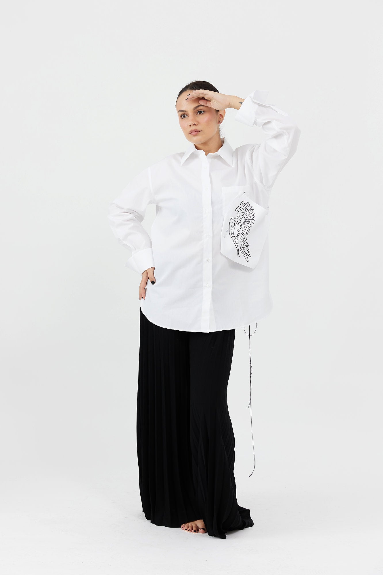 Cămașă damă oversized cu patch-uri detașabile și accesorii "Pieces"