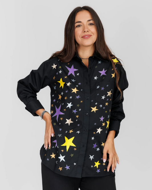 CĂMAȘĂ NEAGRĂ DAMĂ OVERSIZED "Sky full of stars"