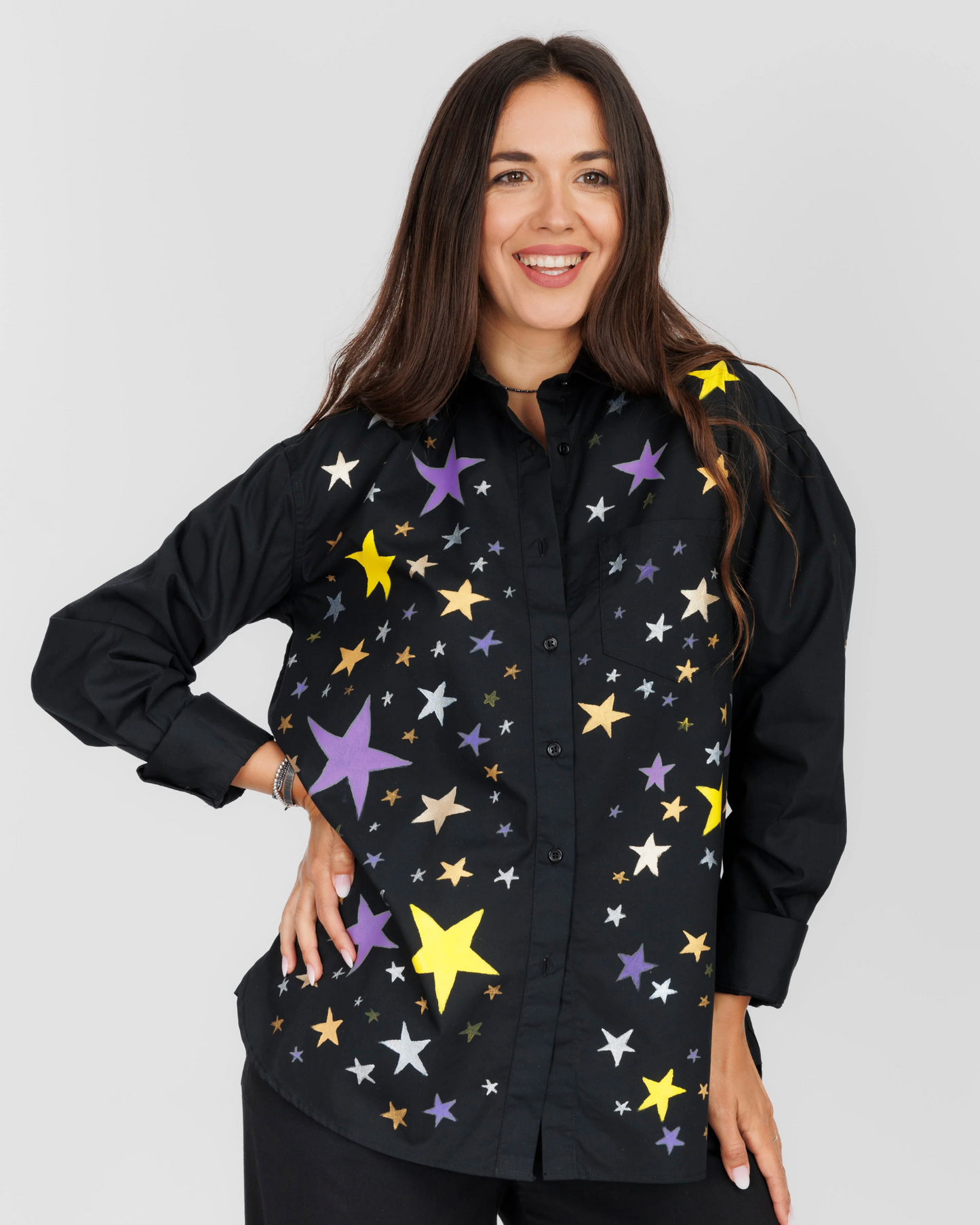 CĂMAȘĂ NEAGRĂ DAMĂ OVERSIZED "Sky full of stars"