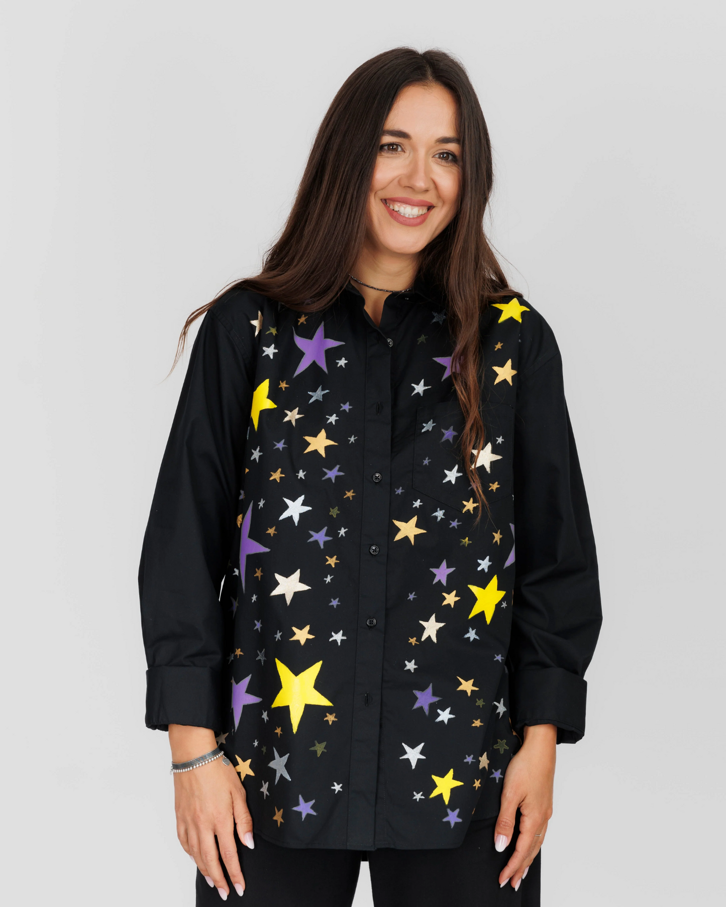 CĂMAȘĂ NEAGRĂ DAMĂ OVERSIZED "Sky full of stars"