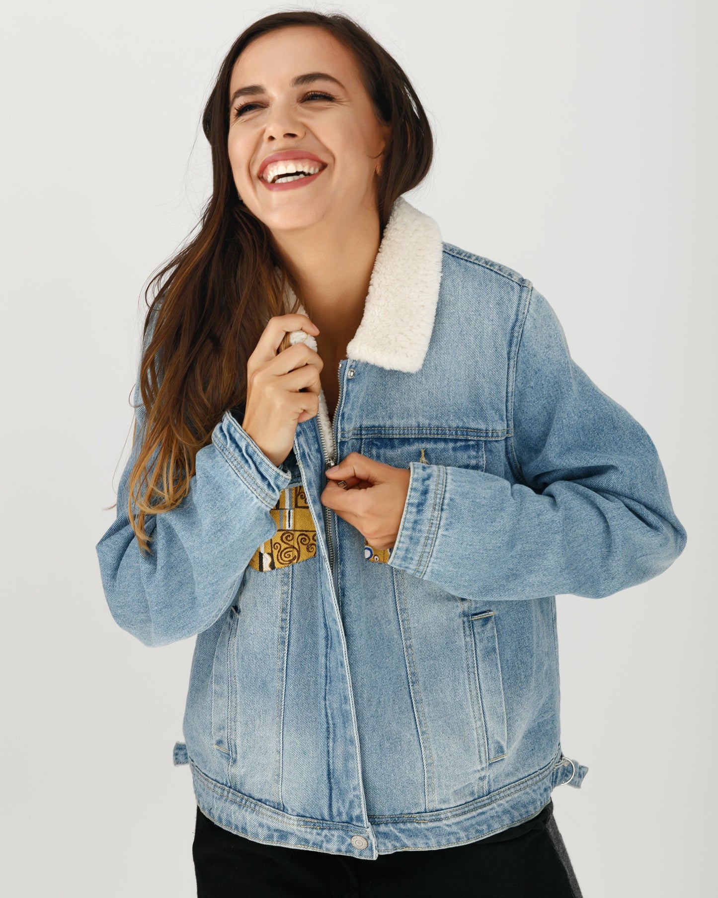 Jeans jacket famous painting "The Kiss - Gustav Klimt"