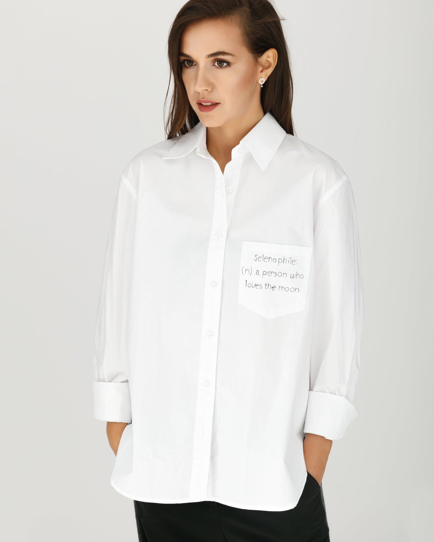 "Selenophile" message painted shirt