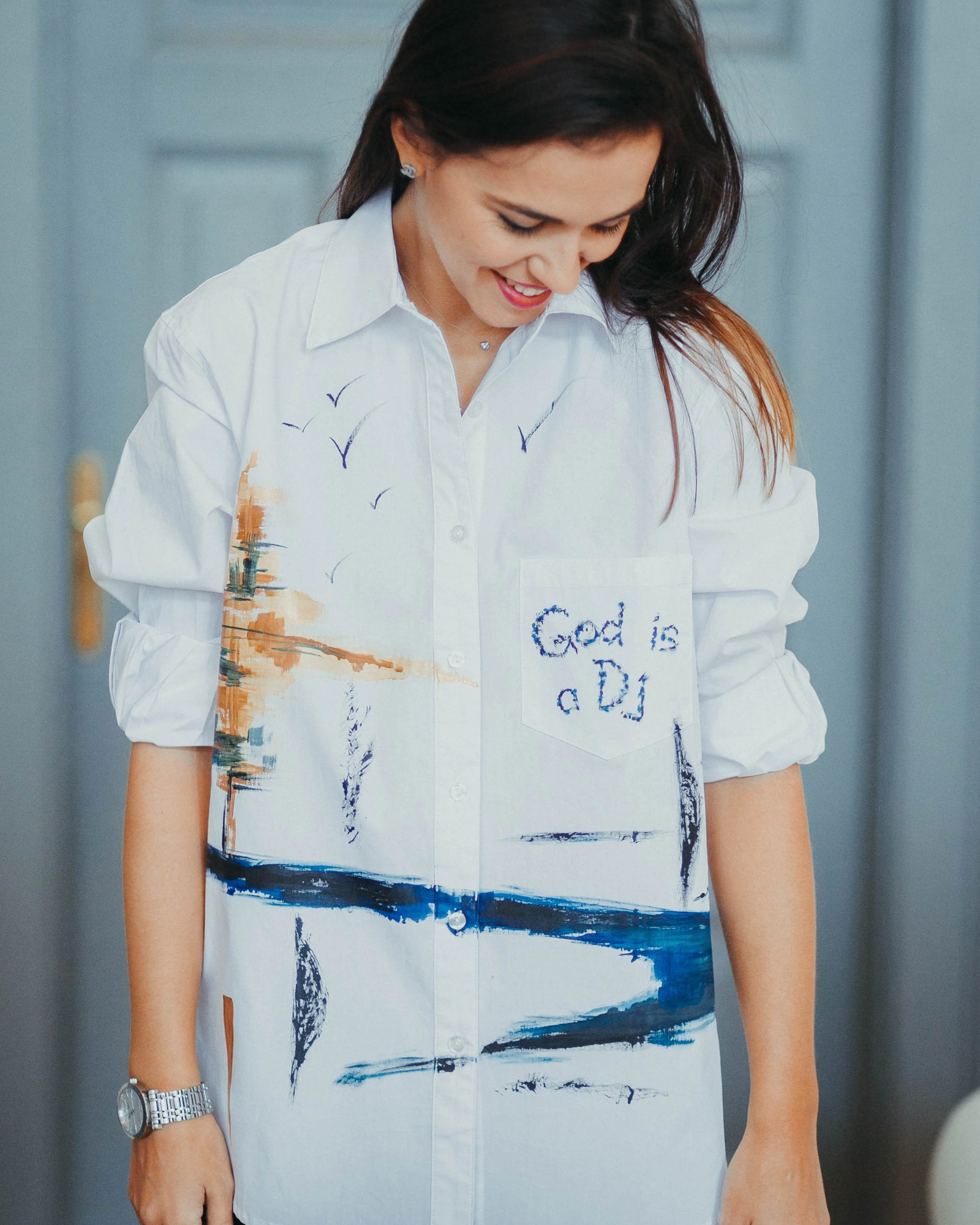 "God is a DJ" hand painted shirt