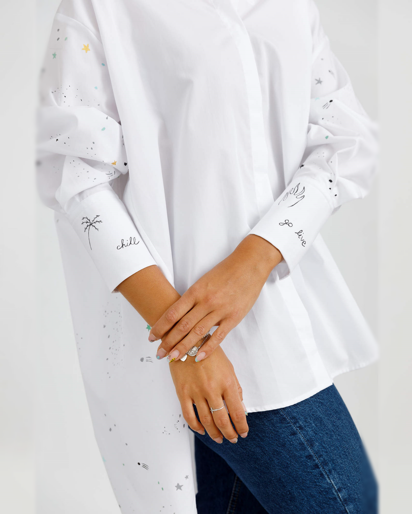 Cămașă damă pictată manual "Tiny Stars"