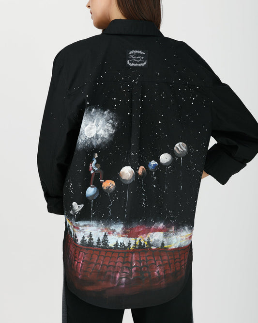 "Walking on the planet" hand painted women's shirt